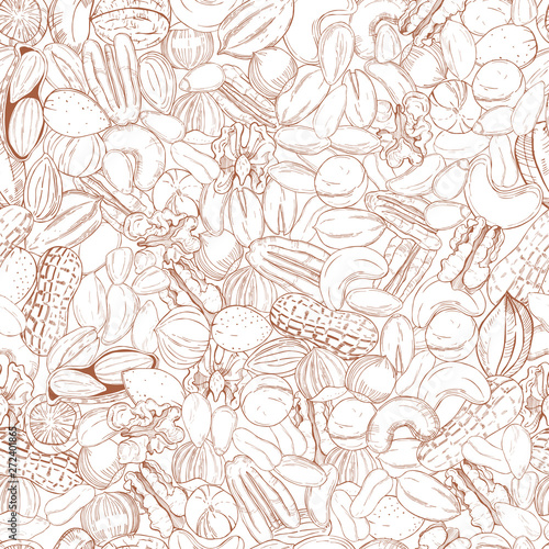 Hand drawn nuts.Vector  seamless pattern