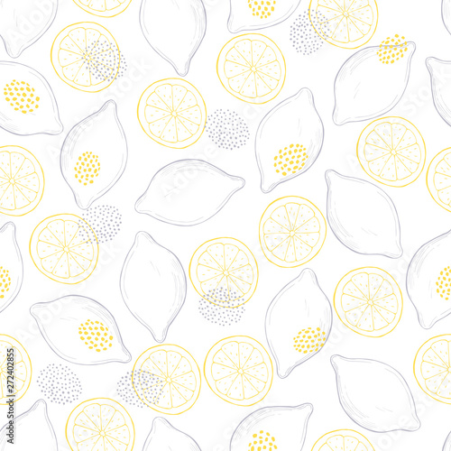 Hand drawn fruits. Lemons. Vector seamless pattern.