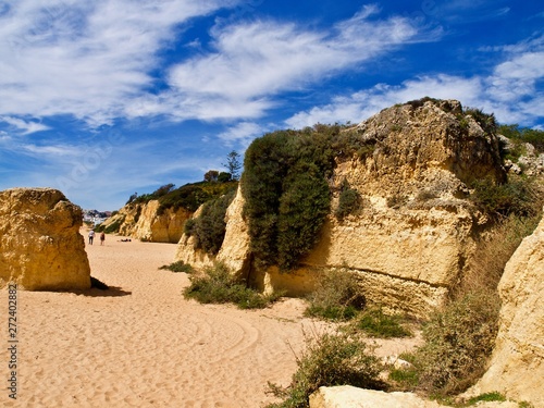 Paradise beach in Albufeira city in Portugal with wonderful nature, dunes and beach