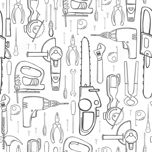 Hand drawn working tools. Vector  seamless pattern