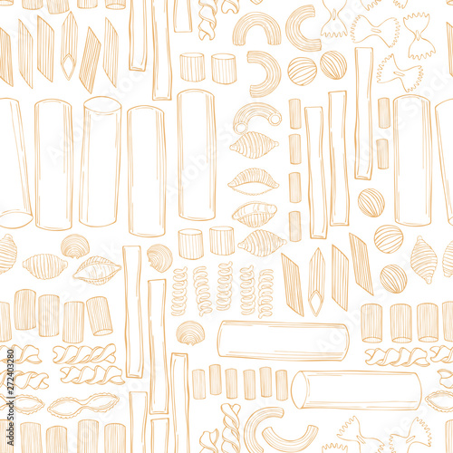 Different types of dry Italian pasta.  Vector seamless  pattern