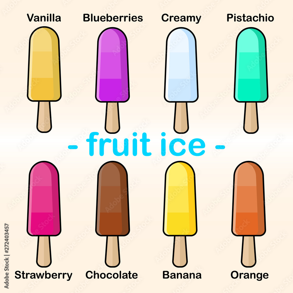 Set of ice cream different tastes. Fruit ice. Vector illustration Set of ice cream different tastes. Fruit ice. Vector illustration