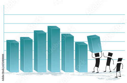 Improving results, isolated on white background. Some people are manipulating a chart, to show growth. Are they cheating ?, or are they working to improve results?