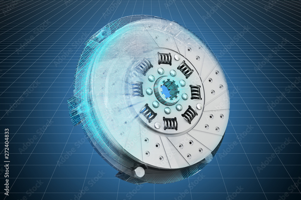 Visualization 3d cad model of car clutch, blueprint. 3D rendering Stock ...