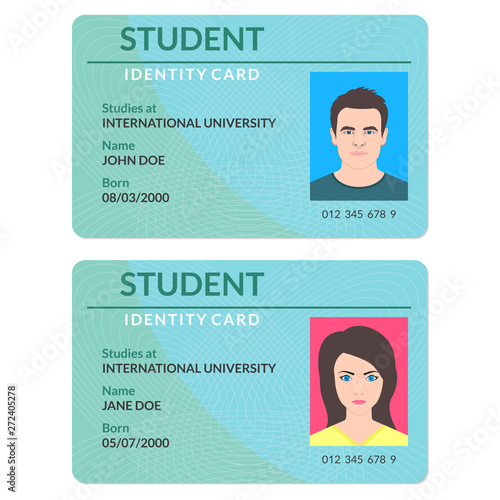 Student id card. University, school, college identity card with photo. Vector illustration.