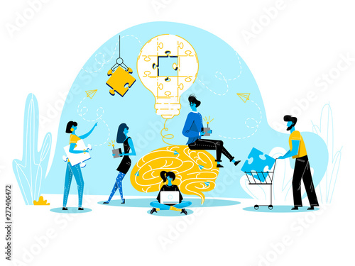 Office People Work Together Set Up Huge Light Bulb