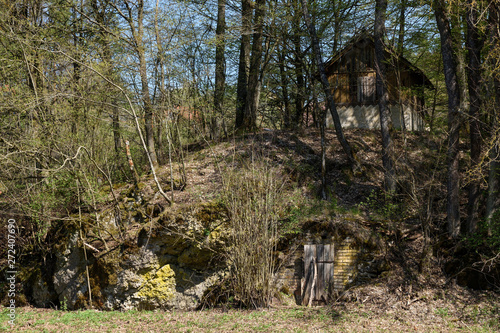 cottage on a hill with cellar in spring