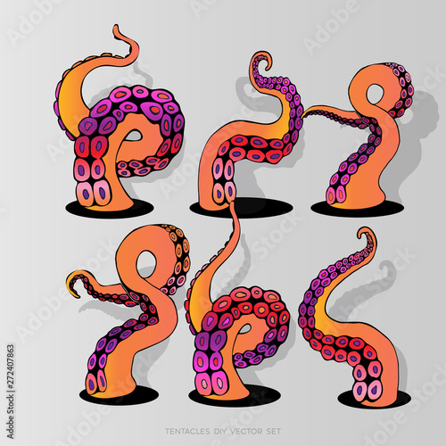 Futuristic DIY set with colorful tentacles of an octopus frame