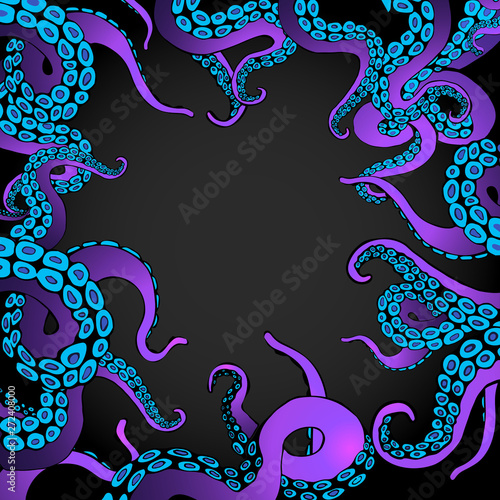 Futuristic background with colorful tentacles of an octopus frame