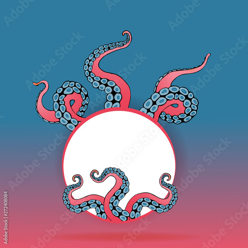 Futuristic  page template with colorful tentacles of an octopus frame