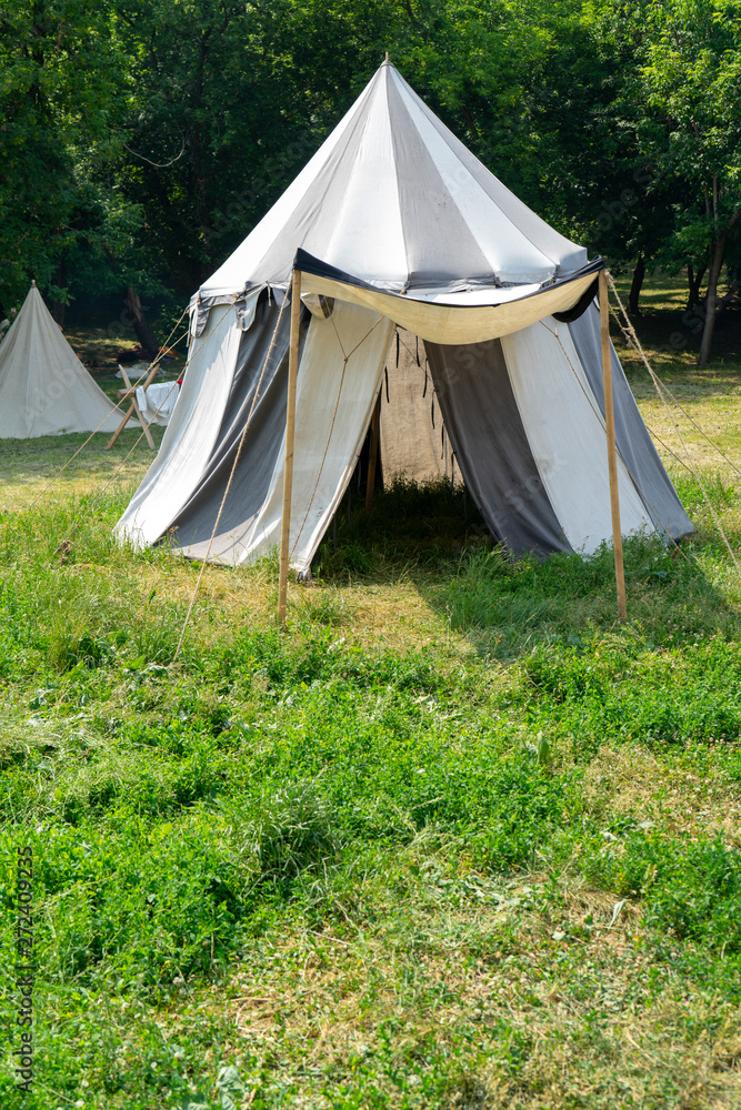 White marching tent of the medieval war.