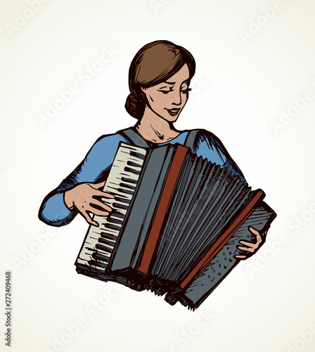 Lady plays the accordion. Vector drawing