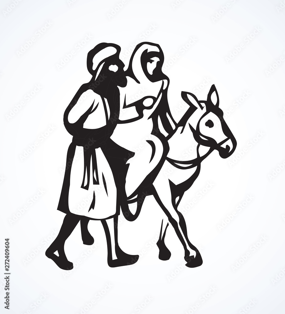 Joseph and Mary go to Bethlehem. Vector drawing Joseph and Mary go to Bethlehem. Vector drawing