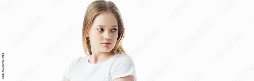 offended teenage girl looking away isolated on white, panoramic shot offended teenage girl looking away isolated on white, panoramic shot