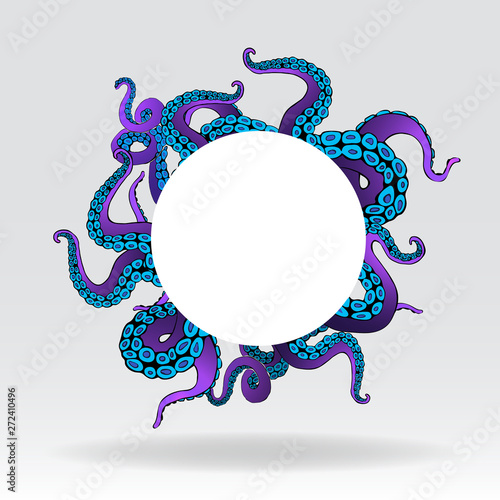 Futuristic  page template with colorful tentacles of an octopus frame