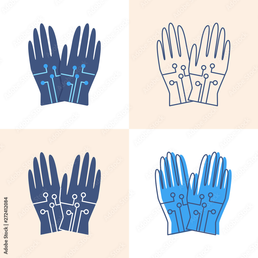 Fototapeta premium Wired gloves icon set in flat and line style