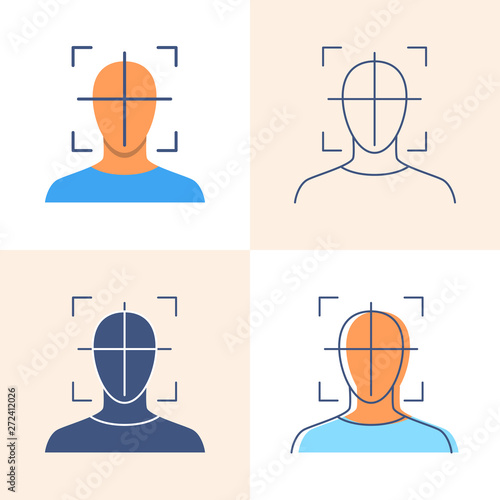 Head movement tracking icon set in flat and line style