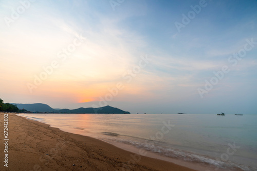 Beautiful Tropical Pattaya Beach Chonburi, Thailand. blue ocean background Summer view Sunshine at Sand and Sea Asia Beach Destinations 