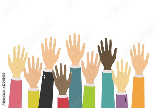 Raise up hands icon. Volunteering, charity, donation, education, business training concept. Volunteer crowd hand.
