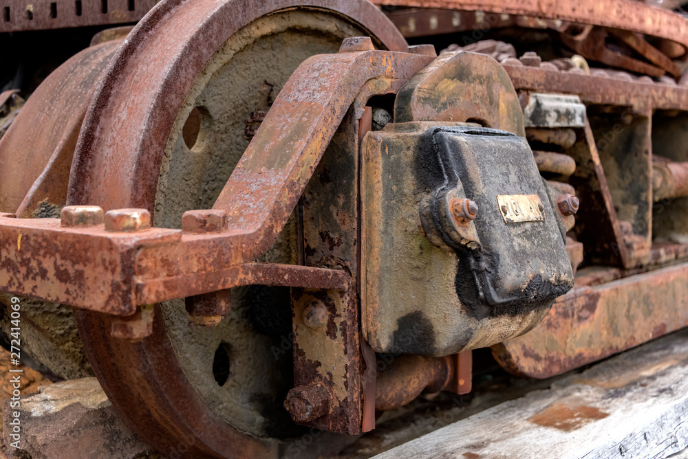 Rusty old 4 wheel train bogie