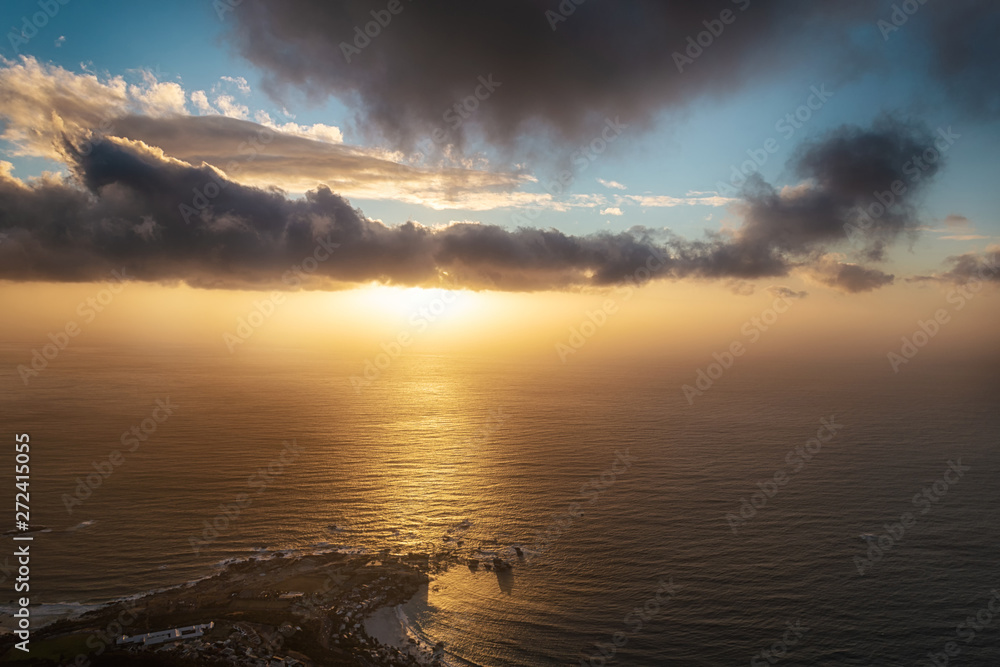 Lion's head top view at sunset with beatiful clouds in the sky, Cape Town, South Africa