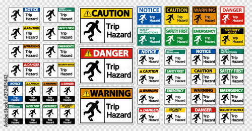 Set Trip Hazard Symbol Sign on transparent background,Vector Illustration