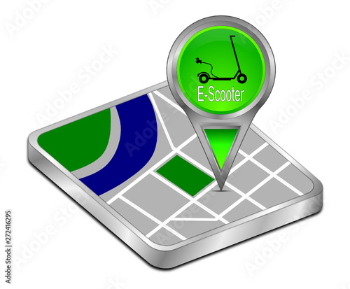 Map pointer with E-Scooter - 3D illustration