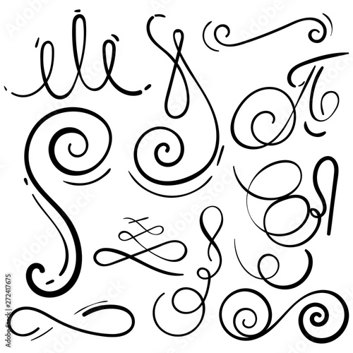 Doodle set of curls border text dividers. Hand drawn abstract text dividers, wedding decor design elements. Hand-drawn with ink and brush vector illustration
