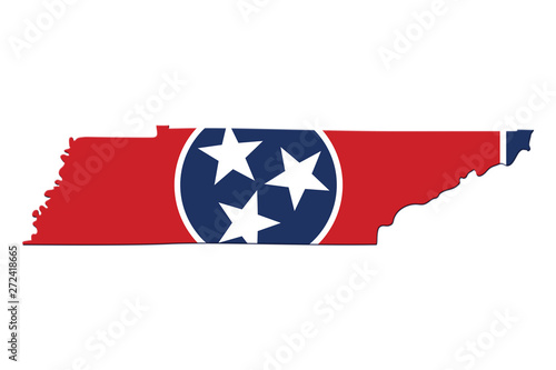 Vászonkép Map of Tennessee in the Tennessee flag colors