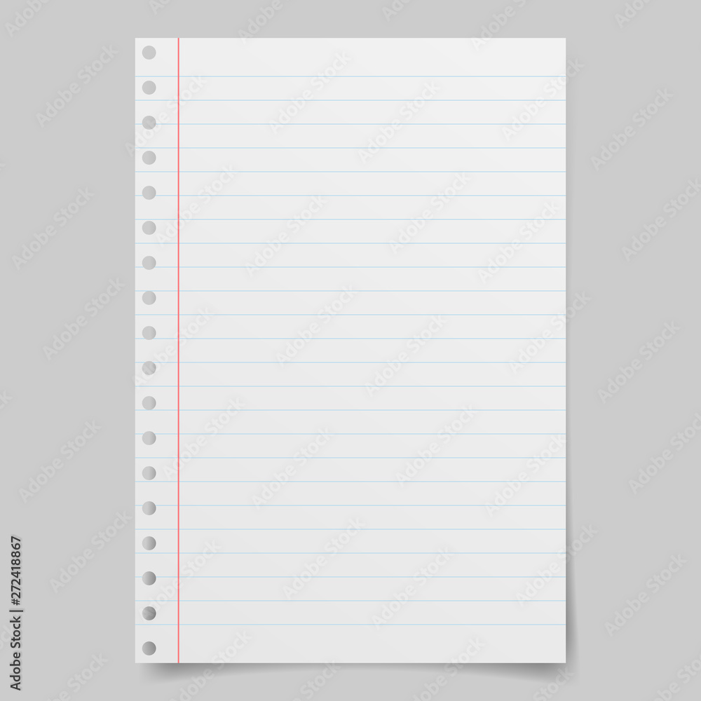 Realistic vector illustration of blank sheets of lined paper from a block isolated on a gray background with shadows. Notebook paper Realistic vector illustration of blank sheets of lined paper from a block isolated on a gray background with shadows. Notebook paper