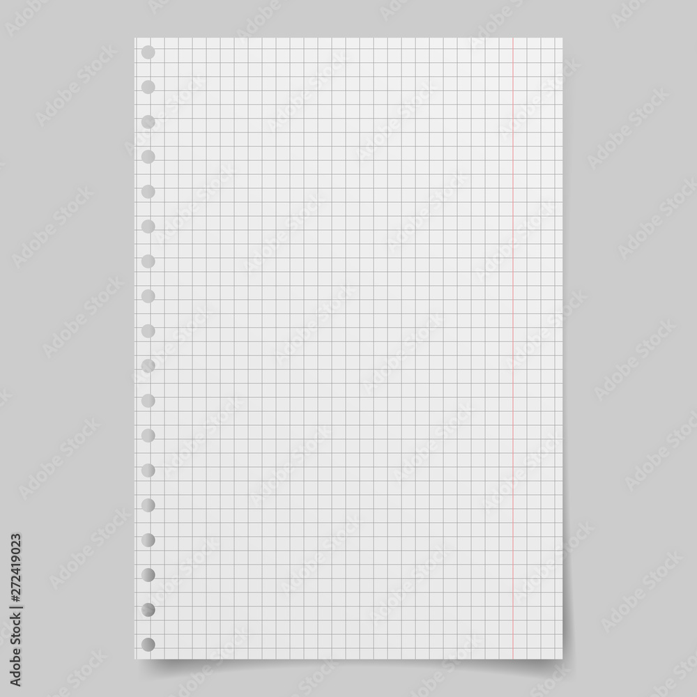 Realistic vector illustration of blank sheets of square paper from a block isolated on a gray background with shadows. Notebook paper Realistic vector illustration of blank sheets of square paper from a block isolated on a gray background with shadows. Notebook paper