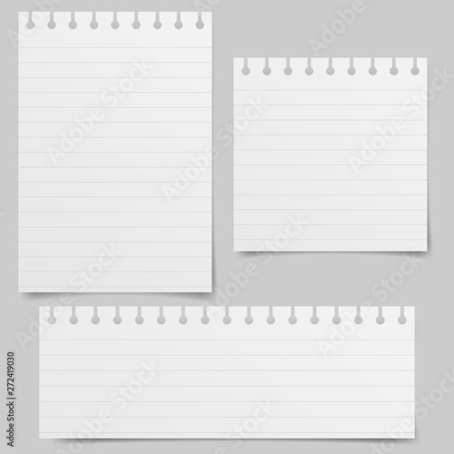 Set of realistic vector illustration of blanks sheets of square paper from a block isolated on a gray background with shadows. Notebook paper