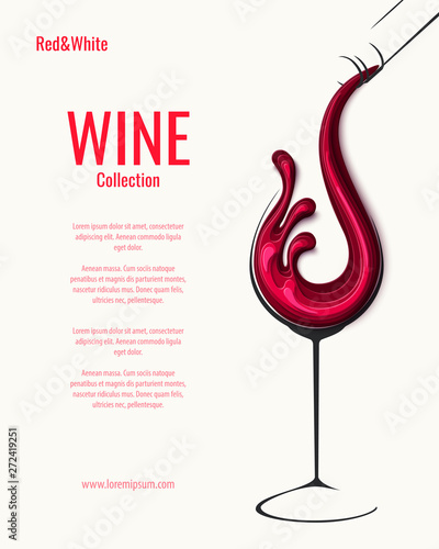 Red wine splash in glass with bottle