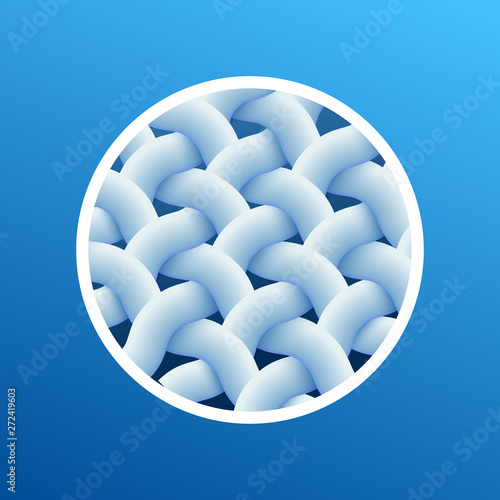 Round washing clothes sticker, clean white fabric fibers icon, laundry detergent result ad, vector illustration isolated.