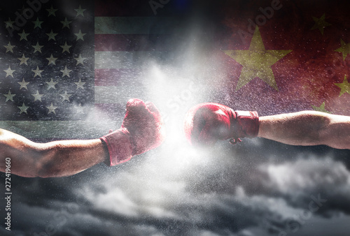 USA vs China. Two boxing gloves punch © Photocreo Bednarek