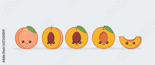 Peach set drawn cute kawaii food faces