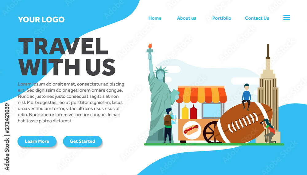 travel new york creative illustration landing page template vector graphics ,travel to new york flat style illustration vector,landing page template, for website template