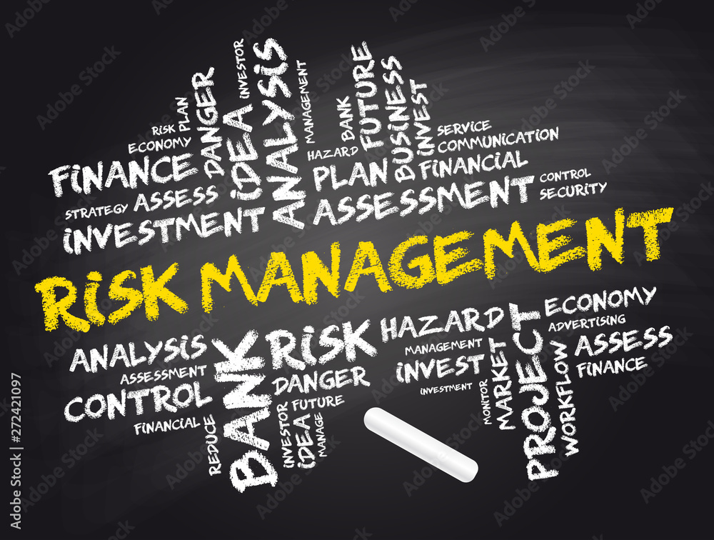 Risk Management word cloud collage, business concept on blackboard