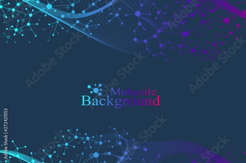 Scientific vector illustration genetic engineering and gene manipulation concept. DNA helix, DNA strand, molecule or atom, neurons. Abstract structure for Science or medical background. Wave flow