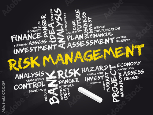 Risk Management word cloud collage, business concept on blackboard
