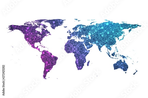 Plexus particle world map vector illustration concept.