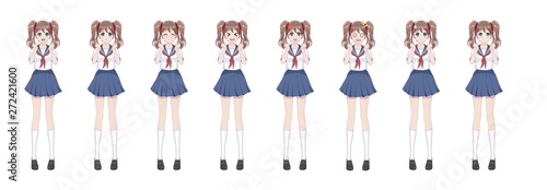 Anime manga schoolgirl in sailor suit, blue skirt