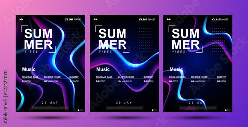 Electronic music festival poster design. Electro party flyer. Abstract gradient liquid shape. Modern club invitation template. Dance music event cover design. 