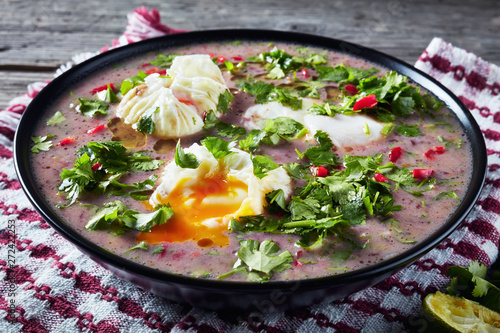 close-up of hot red kidney Bean Soup photo