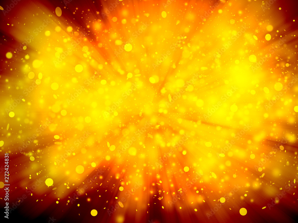 Gold sparkle rays with bokeh abstract elegant background. Dust sparks background.