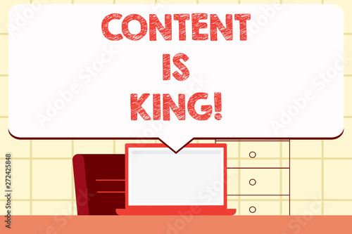 Writing note showing Content Is King. Business concept for Marketing Information Advertising Strategy
