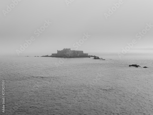 A heavy mist shrouds the ancient Fort National in St Malo.