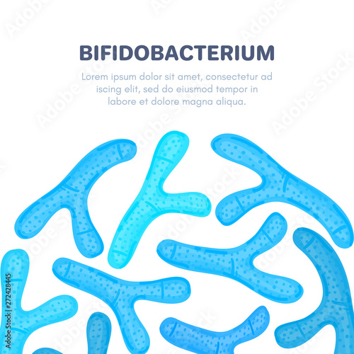 Vector background with probiotics in semicircular shape. Bifidobacterium. Microbiome. Medicine or dietary supplement. Brochure, flyer, label, cover, poster, banner, package, advertising, presentation