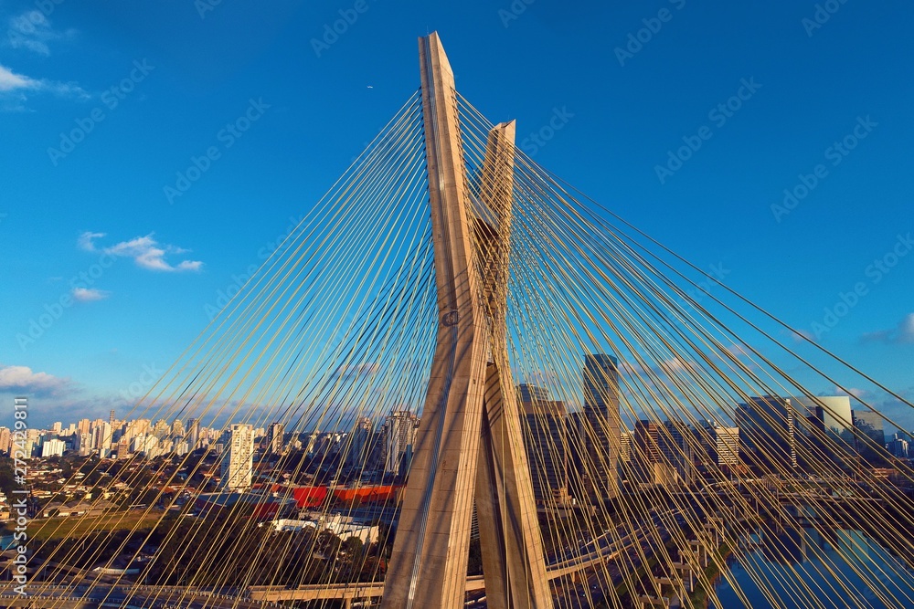 Obraz premium Estaiada's bridge aerial view. São Paulo, Brazil. Business center. Financial Center. Great landscape.