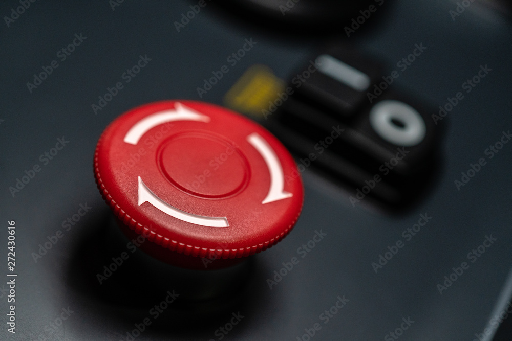red emergency stop button on control panel red emergency stop button on control panel